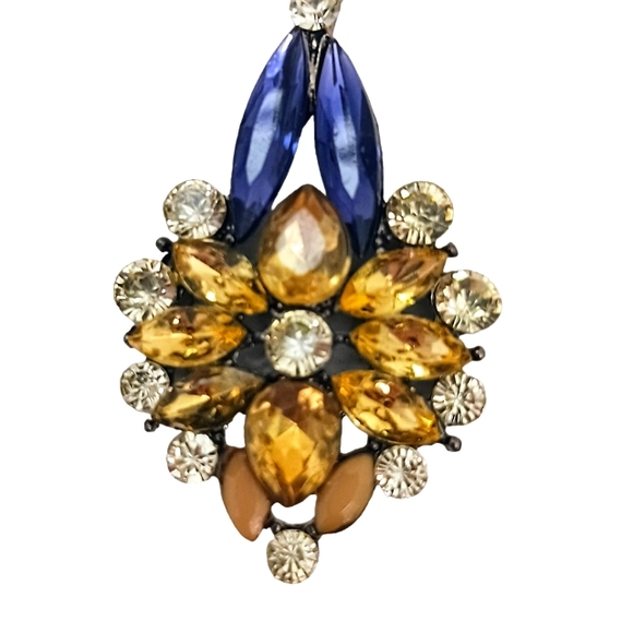 Hollywood Regency Yellow Simulated Diamonds Pierced Earrings Chandelier Dangle - Picture 3 of 11